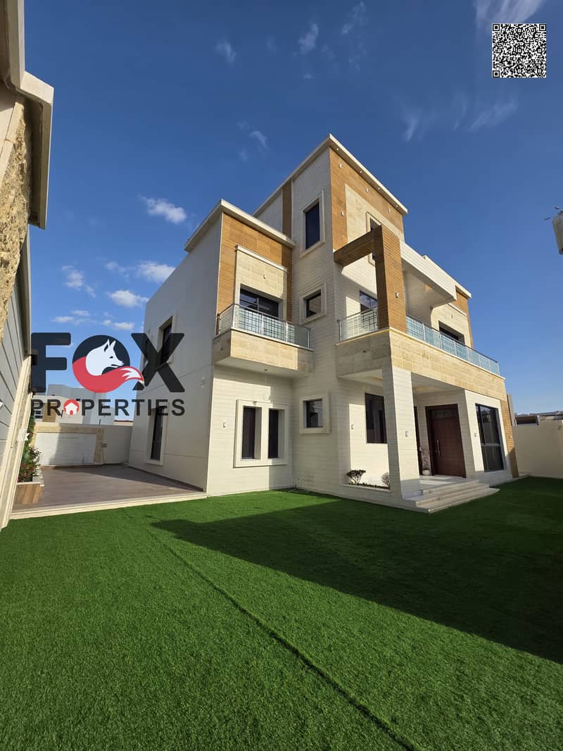 Corner villa for sale in Al Zahia, Ajman, 6 master bedrooms, large setback, registration included, exclusive limited offer, easy access to Dubai & Sha
